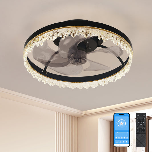 16" Black Flush Mount Ceiling Fan with Dimmable LED - view 2