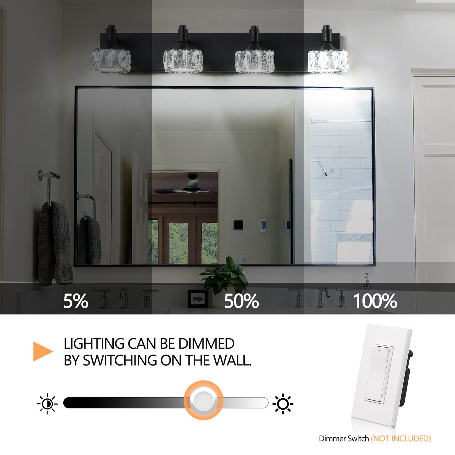 4-Light Matte Black LED Vanity Light with Crystal Glass - view 4