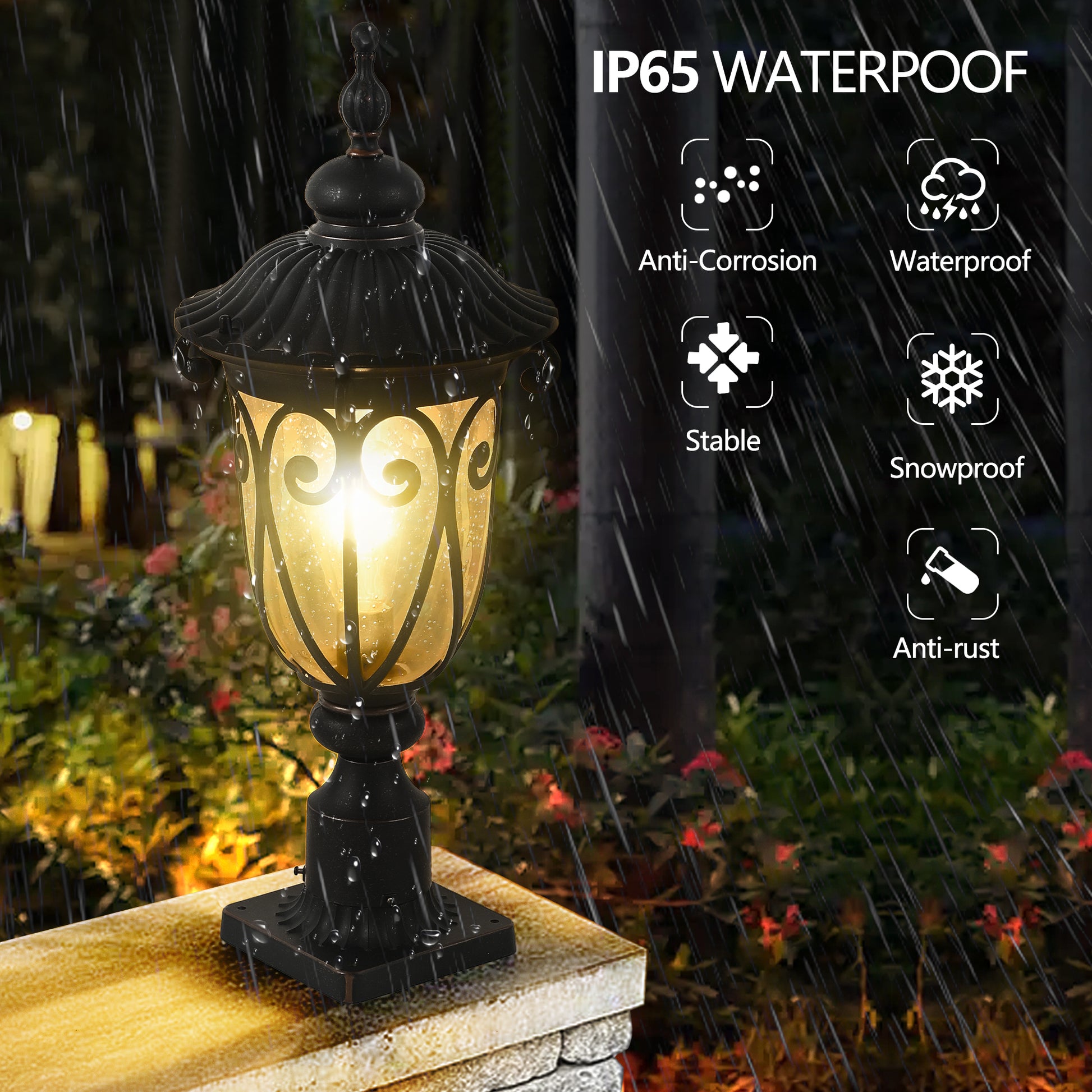 24"H Vintage Black Outdoor Post Light with Bubble Glass - view 6