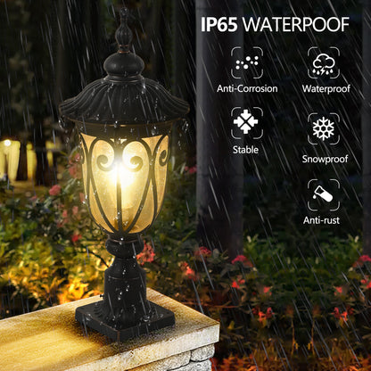24"H Vintage Black Outdoor Post Light with Bubble Glass - view 6
