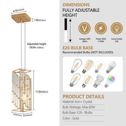 4" Gold Crystal Prism Pendant Light, Set of 3 - view 6