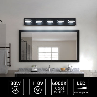 32" 5-Light Black LED Vanity Light with Acrylic Shades - view 5