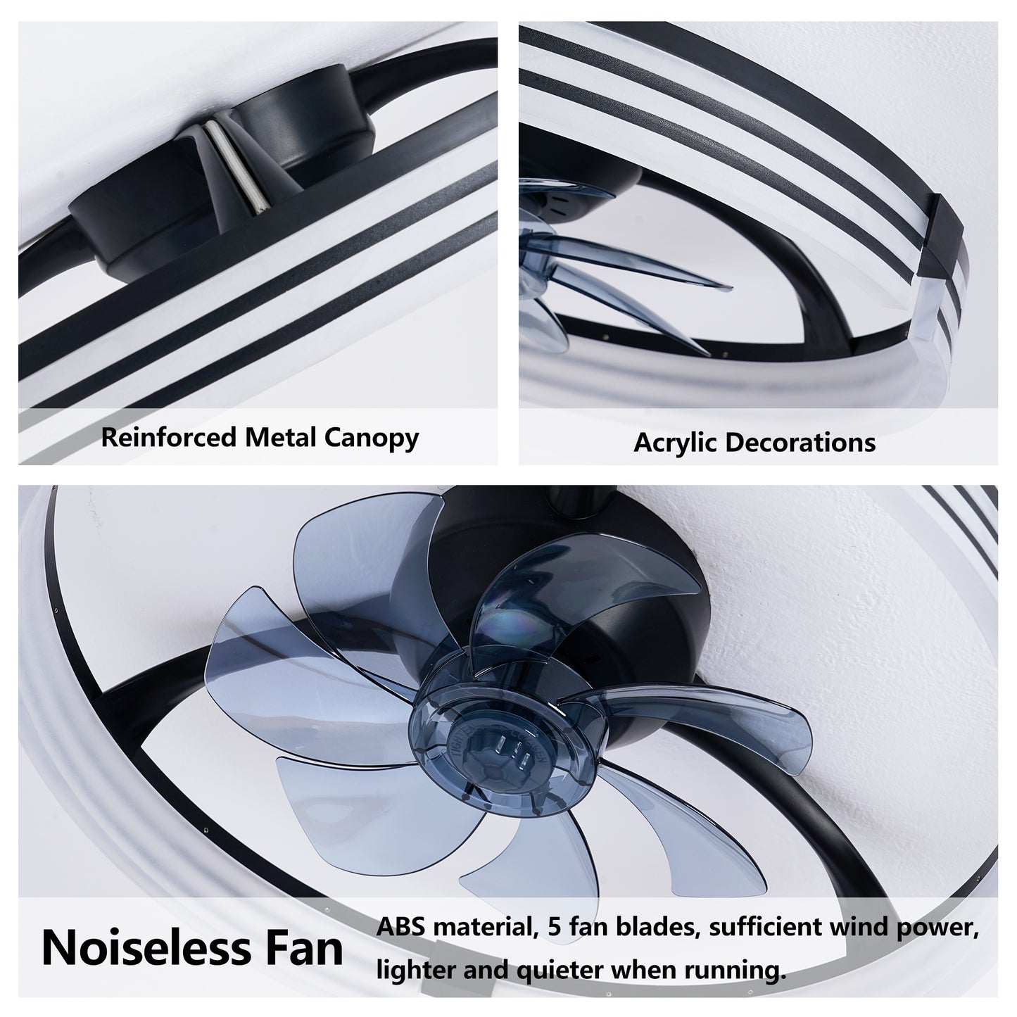 20" Matte Black Flush Mount Ceiling Fan with Dimmable LED - view 15