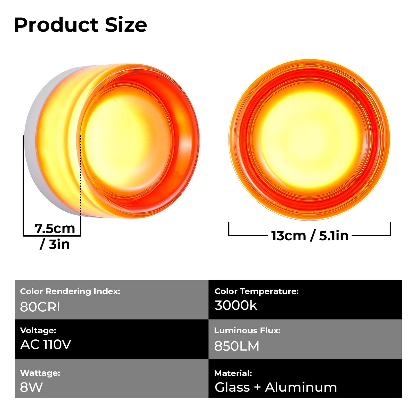 Red Minimalist Round LED Wall Light with Glass Shade - view 6