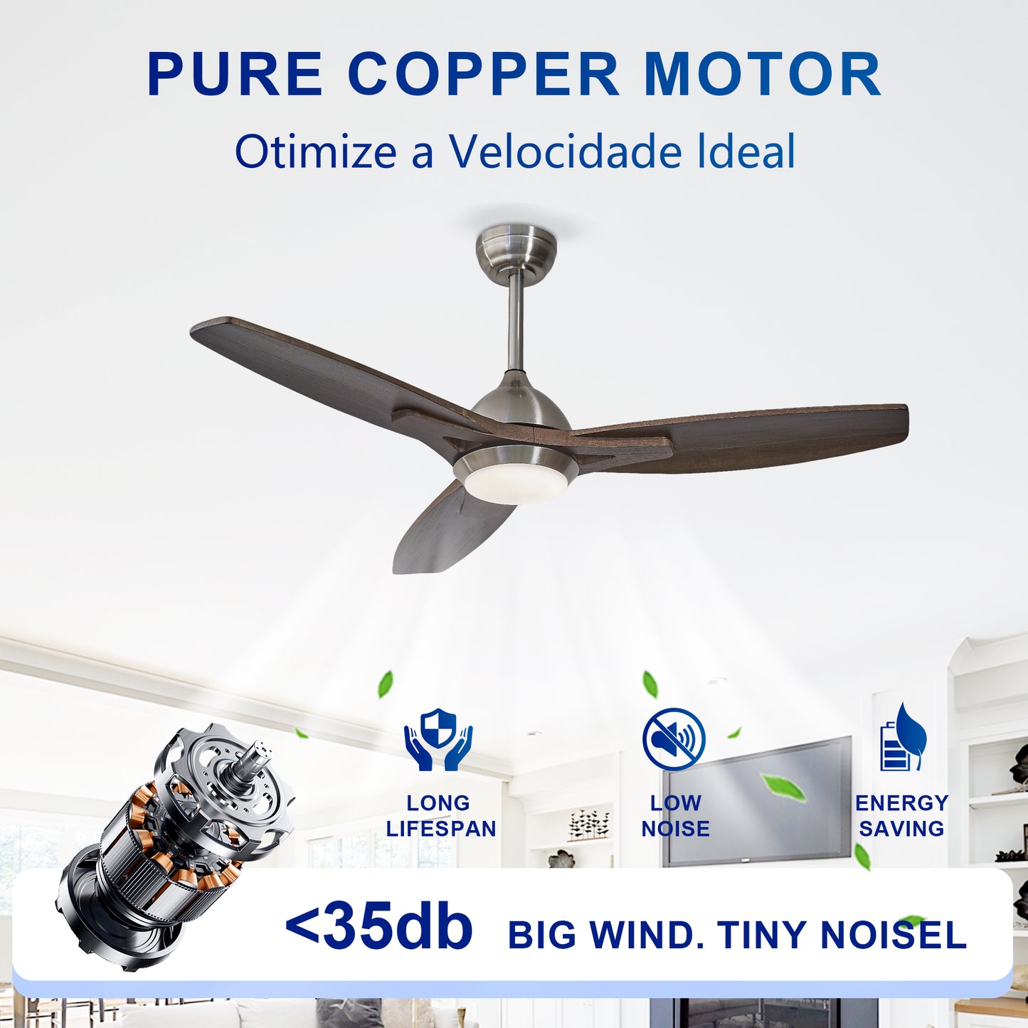 52" Nickel & Wood Reversible Ceiling Fan with Light - view 14