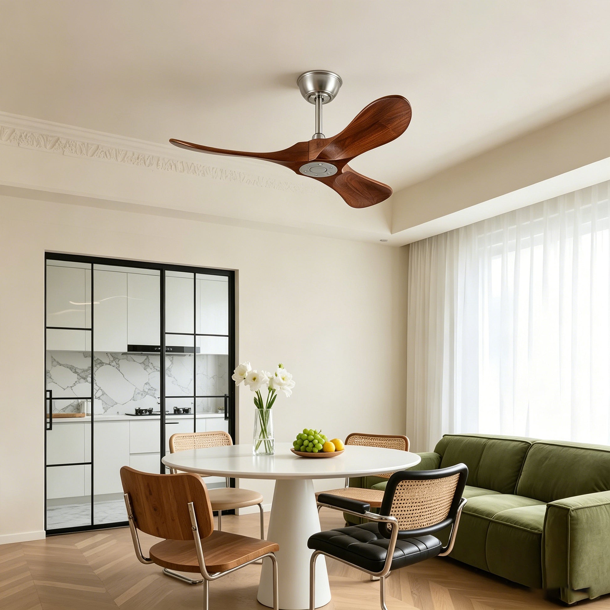 36" Satin Nickel Walnut Wood Ceiling Fan with Remote - view 7