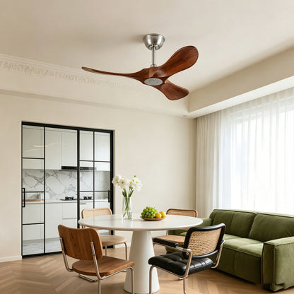 36" Satin Nickel Walnut Wood Ceiling Fan with Remote - view 7