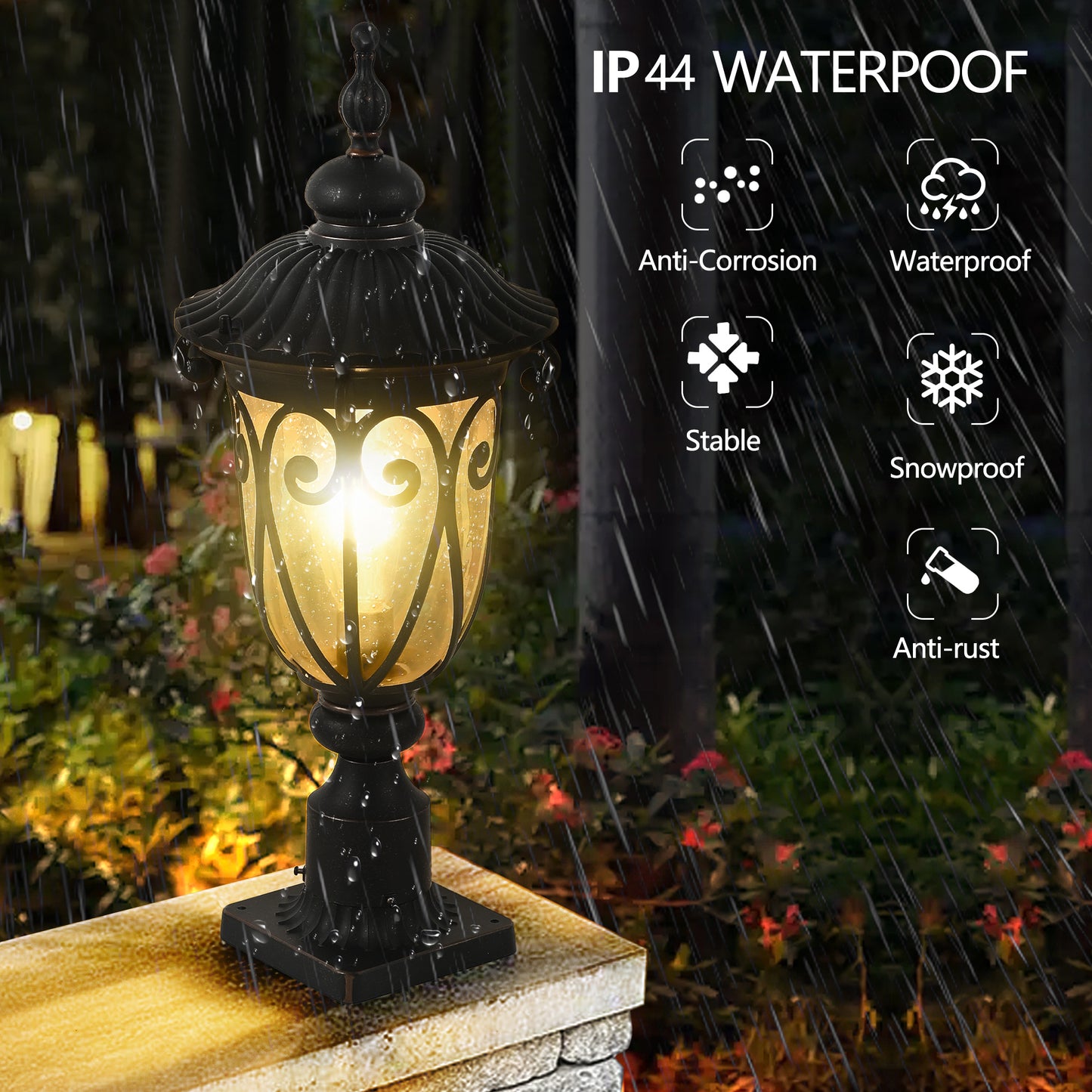 24"H Vintage Black Outdoor Post Light with Bubble Glass - view 5