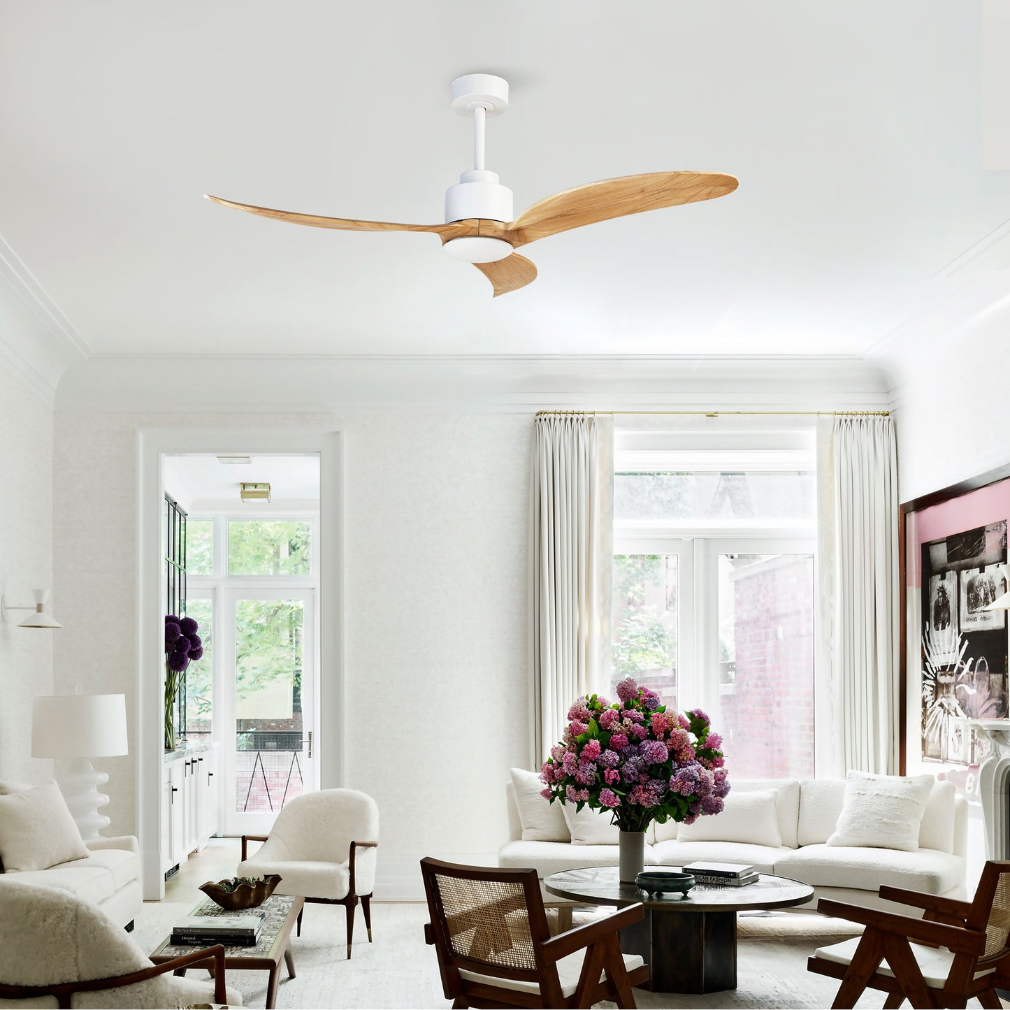 52" White & Natural Wood Ceiling Fan with Dimmable LED - view 4