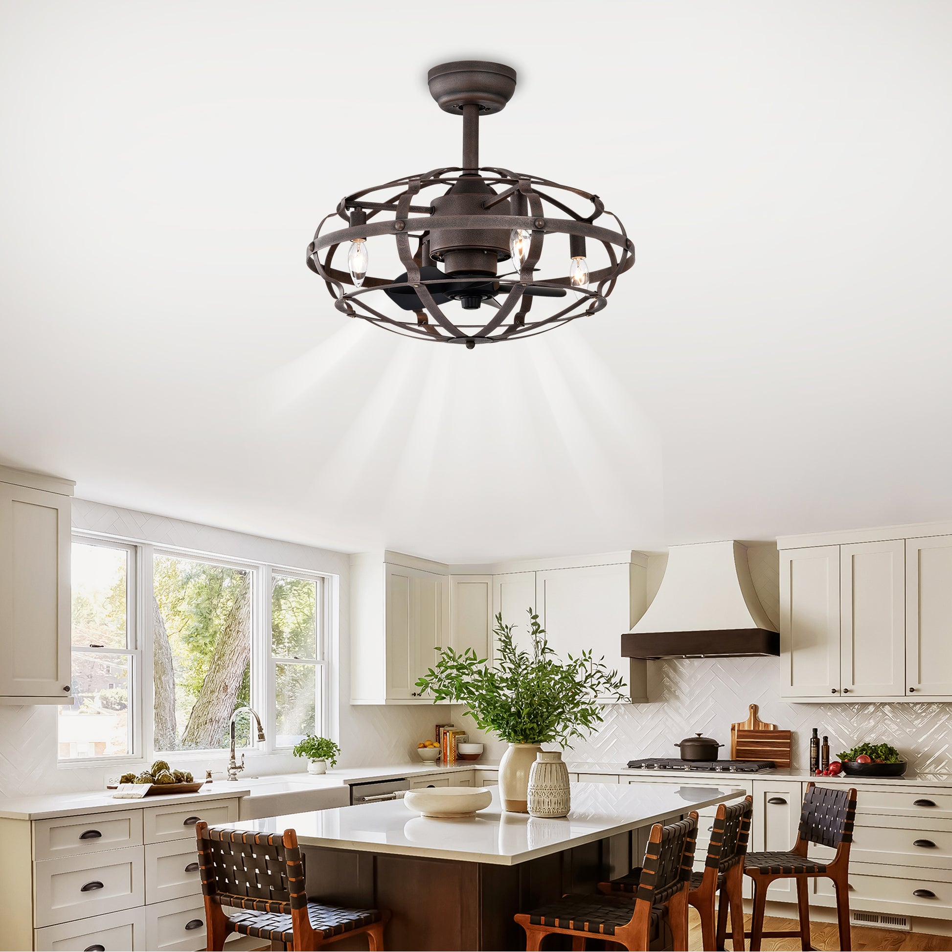 20.63" Rust Red Caged Ceiling Fan with Remote - view 4