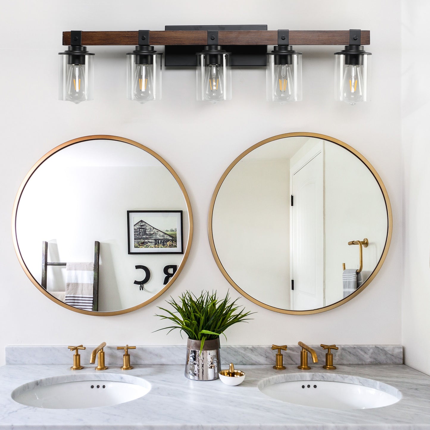 35" 5-Light Farmhouse Vanity Light with Wood Accent - view 5