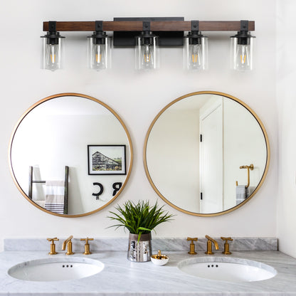 35" 5-Light Farmhouse Vanity Light with Wood Accent - view 5