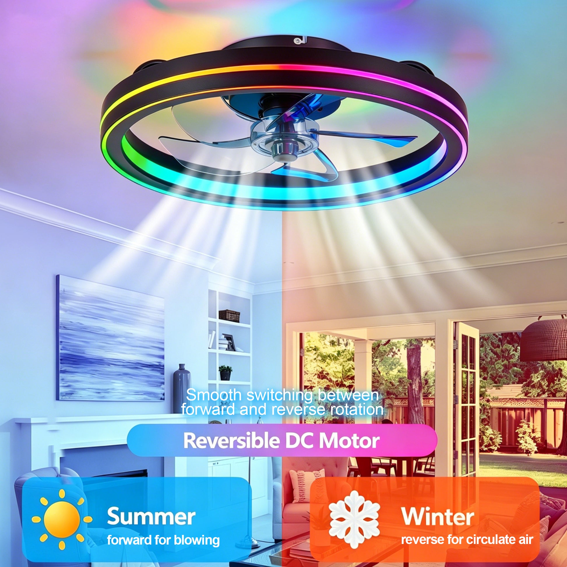 19" Black RGB Bladeless Fandelier Ceiling Fan with Remote - view 5