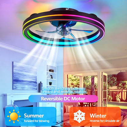 19" Black RGB Bladeless Fandelier Ceiling Fan with Remote - view 5