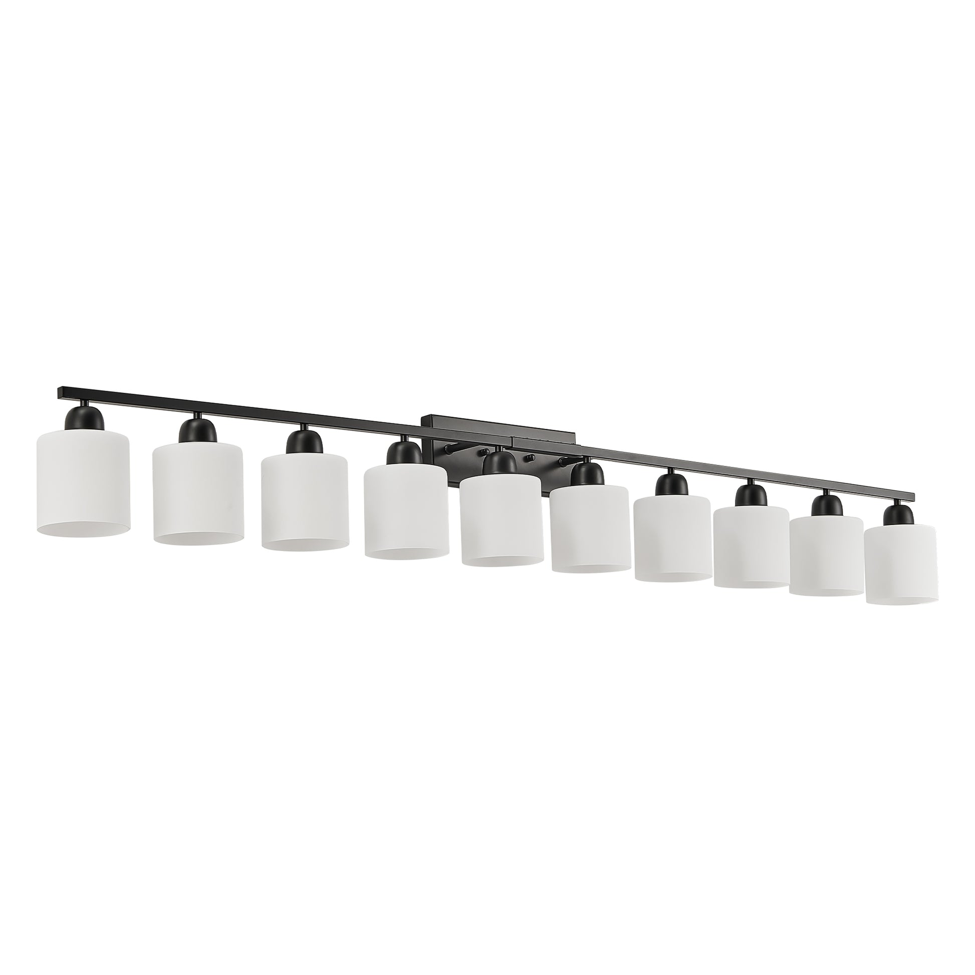65.4" 10-Light Black Vanity Wall Light with White Glass - view 10