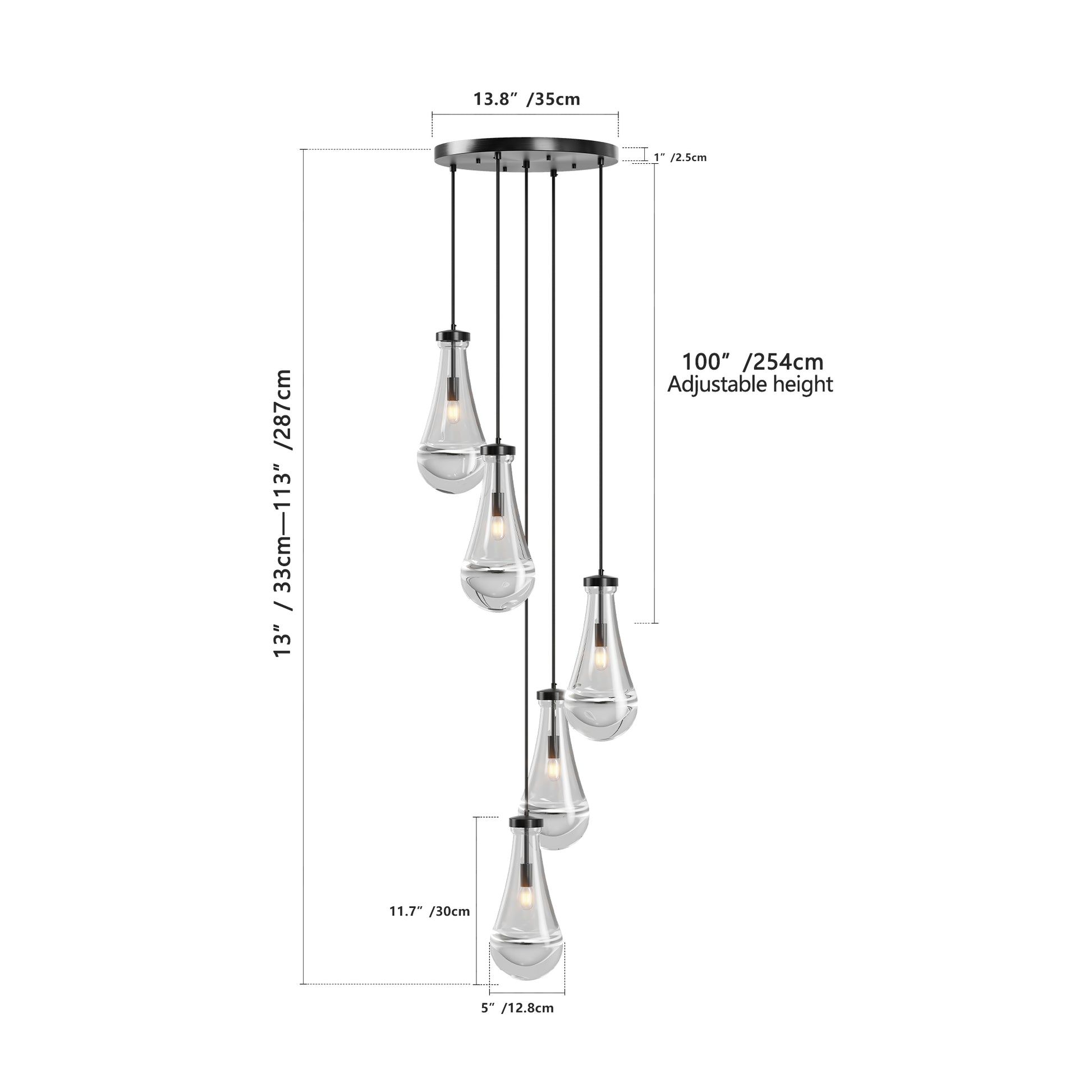 5-Light Black Cluster Pendant Chandelier - view 8