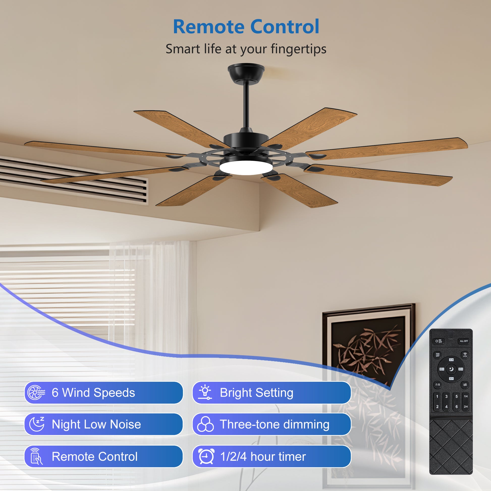 72" Black 8-Blade Indoor Outdoor Ceiling Fan - view 2