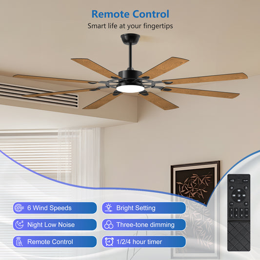 72" Black 8-Blade Indoor Outdoor Ceiling Fan - view 2