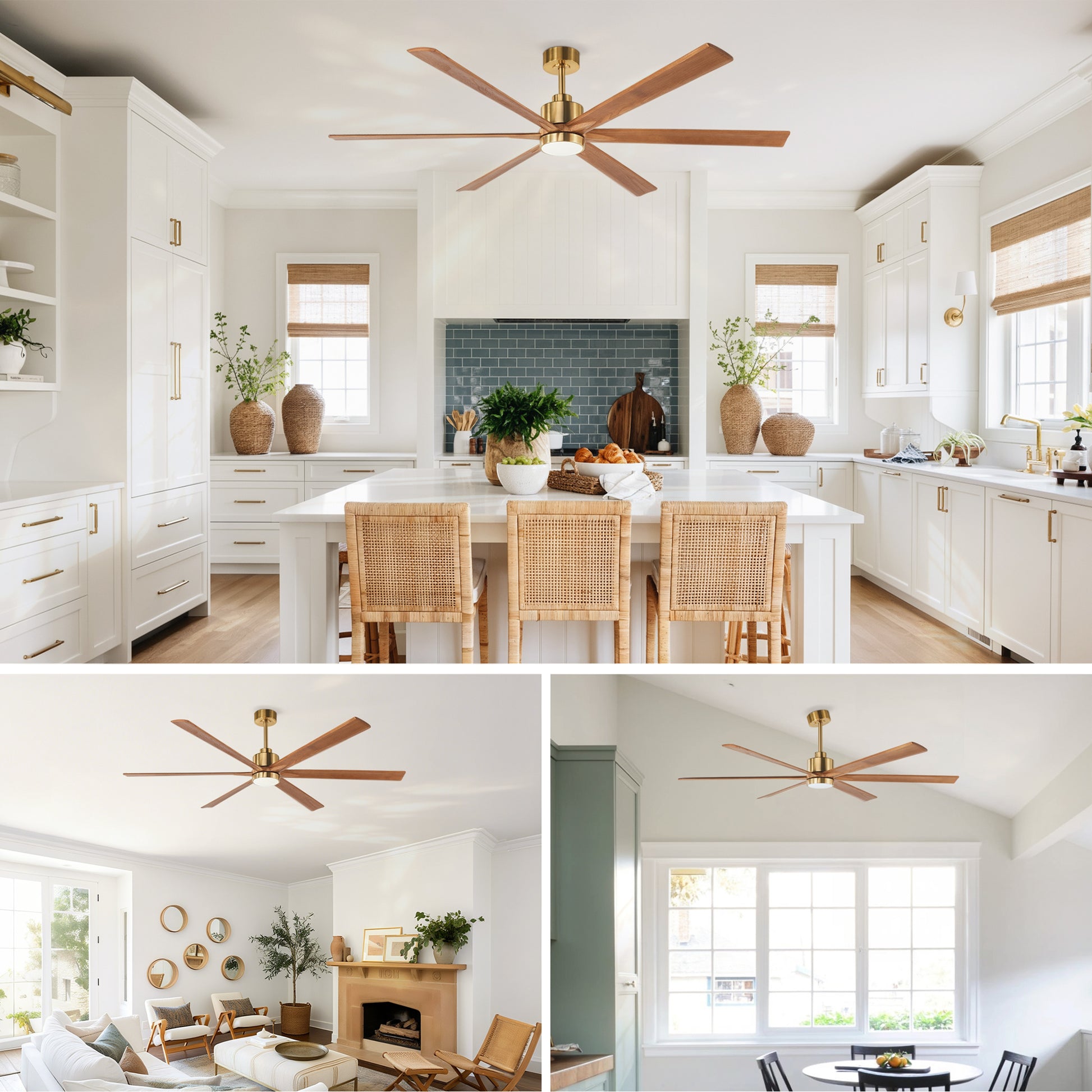 70" Gold & Walnut Solid Wood Ceiling Fan with Light - view 15