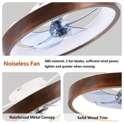 20" White & Wood Flush Mount Ceiling Fan with Dimmable LED - view 15