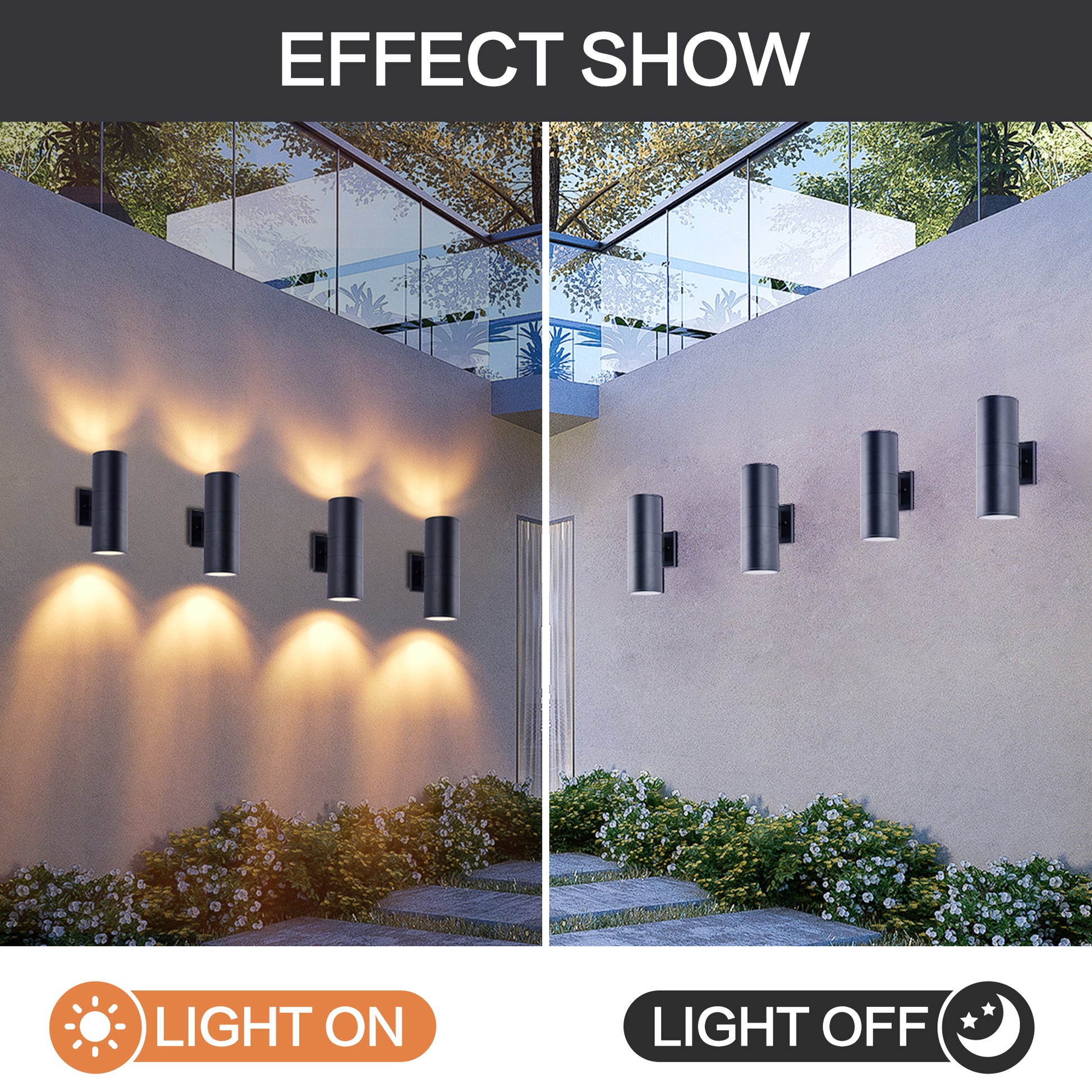 12" Matte Black Cylinder Outdoor Wall Light, 4-Pack - view 6