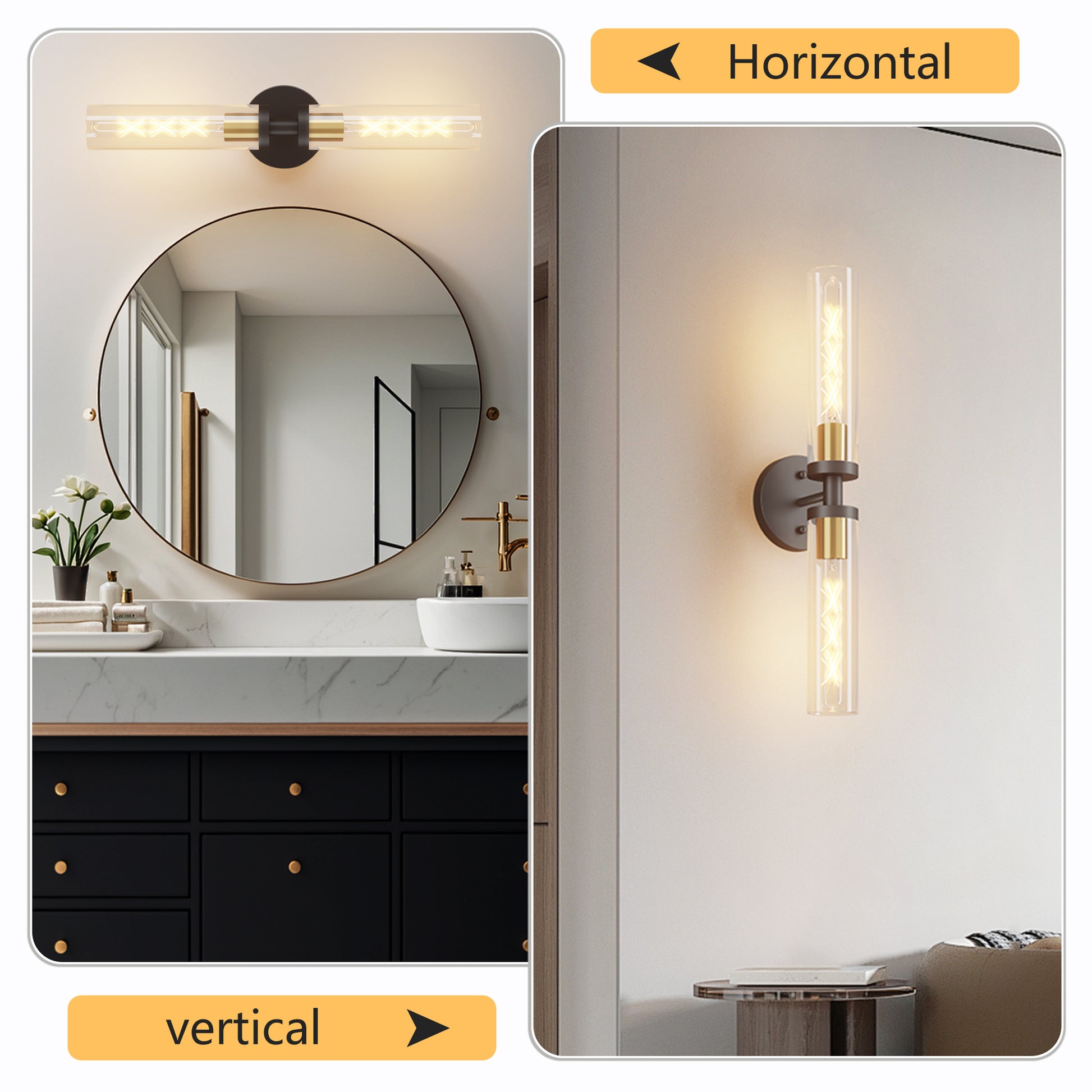 Black & Gold Wall Sconce with Clear Glass, Set of 2 - view 7
