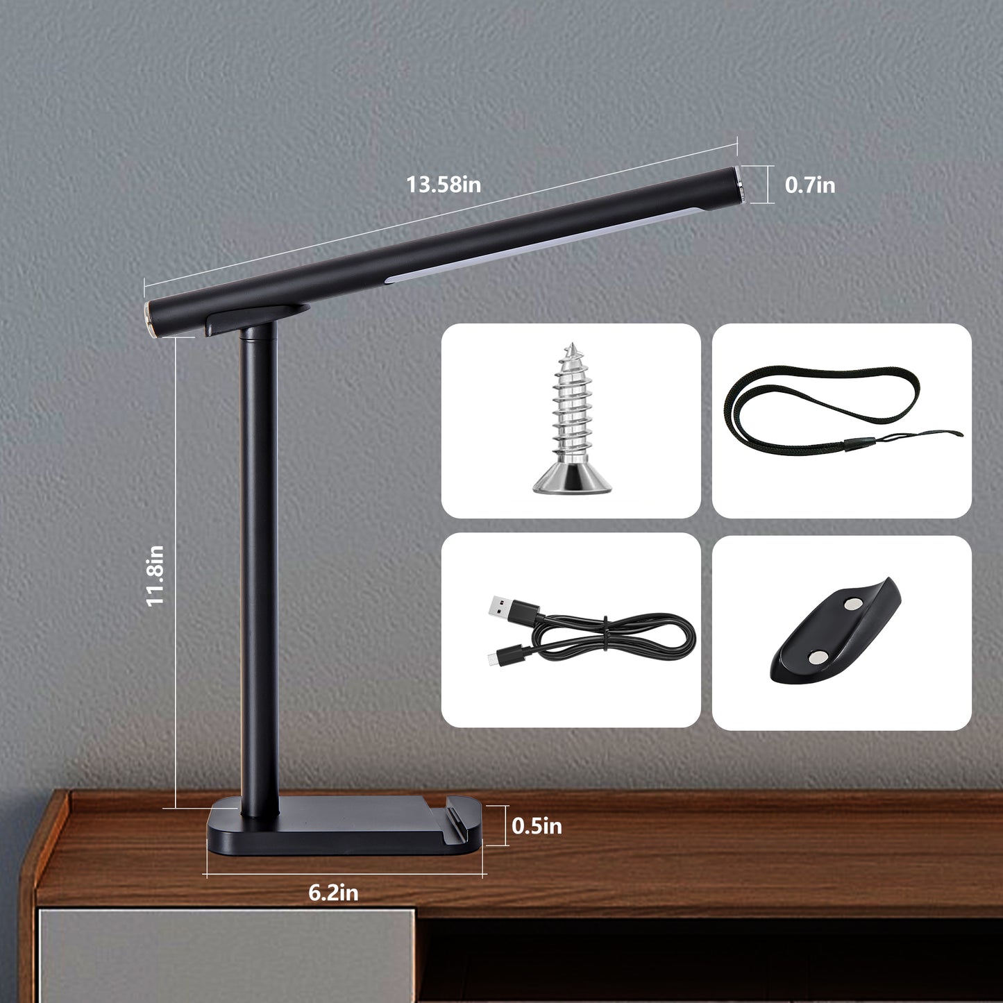 Adjustable Black LED Desk Lamp with USB Port - view 8