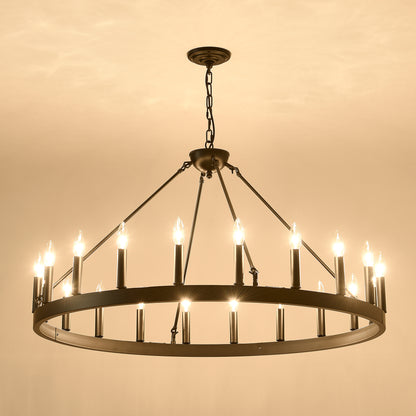 53" Matte Black Wagon Wheel Chandelier, 24-Light - view 10