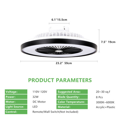 23" Black Smart Ceiling Fan with RGB LED - view 11