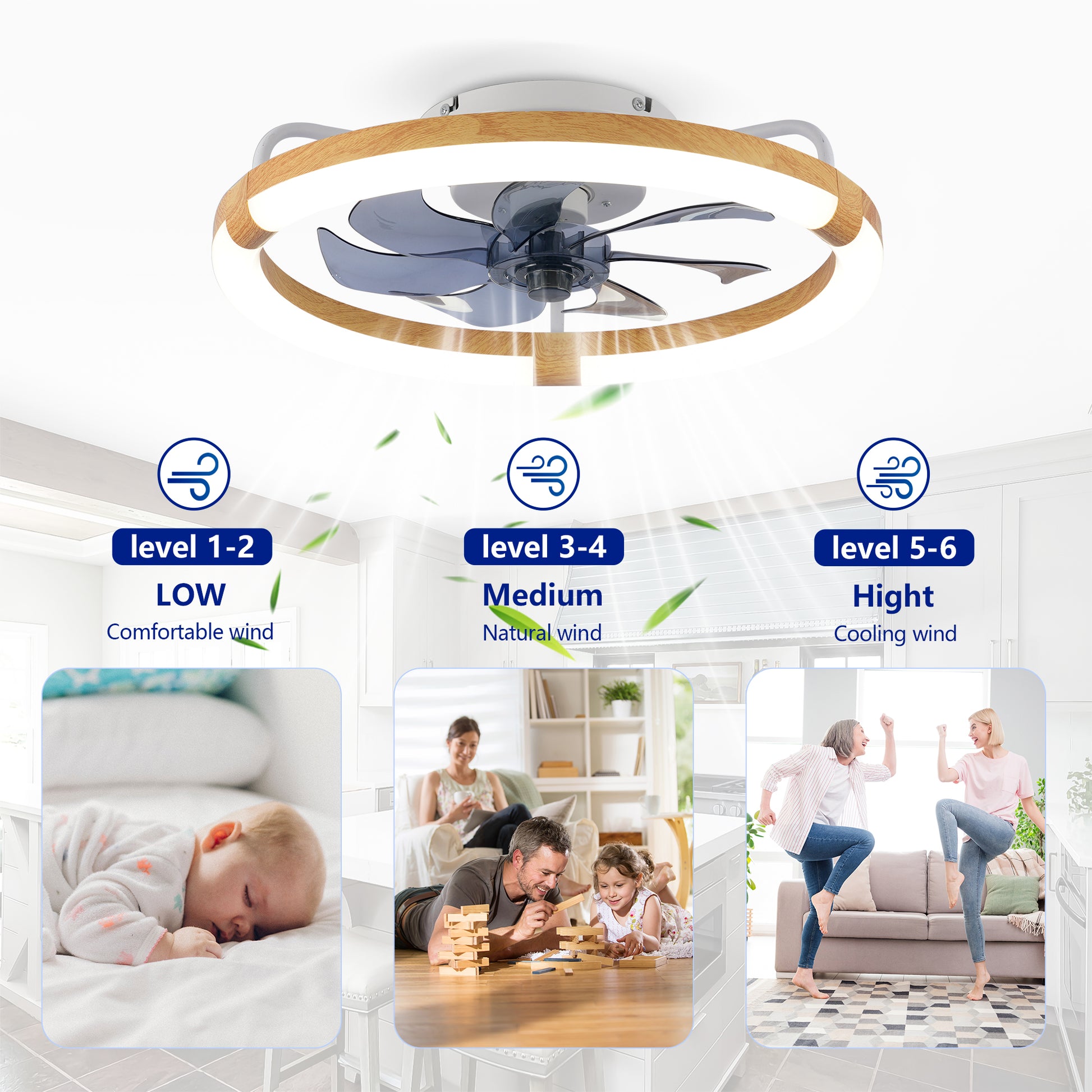 20" Matte White & Wood Ceiling Fan with Dimmable LED - view 11