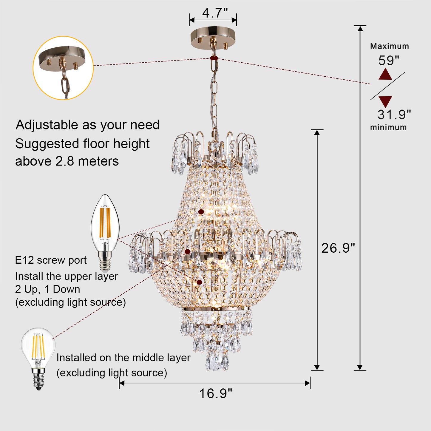 Large Contemporary Gold Crystal Chandelier - view 7