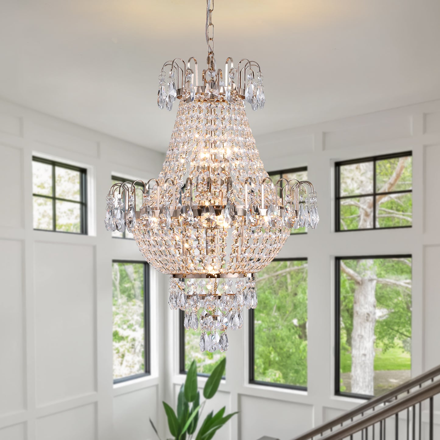 Large Contemporary Gold Crystal Chandelier - view 2