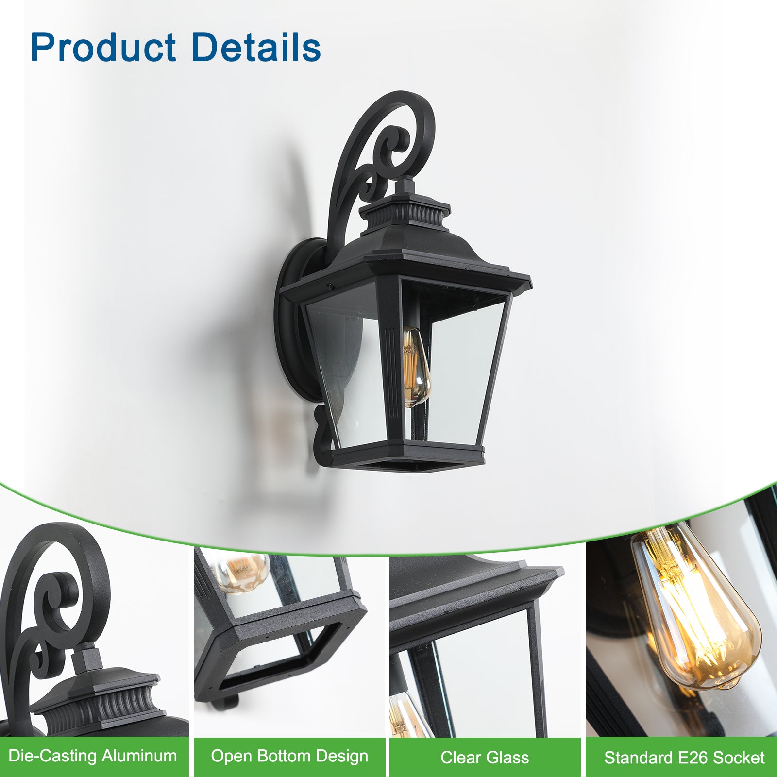 21"H Black Vintage Scroll Outdoor Wall Lantern - view 7