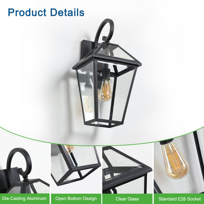 21"H Black Metal Outdoor Wall Lantern with Clear Glass - view 7