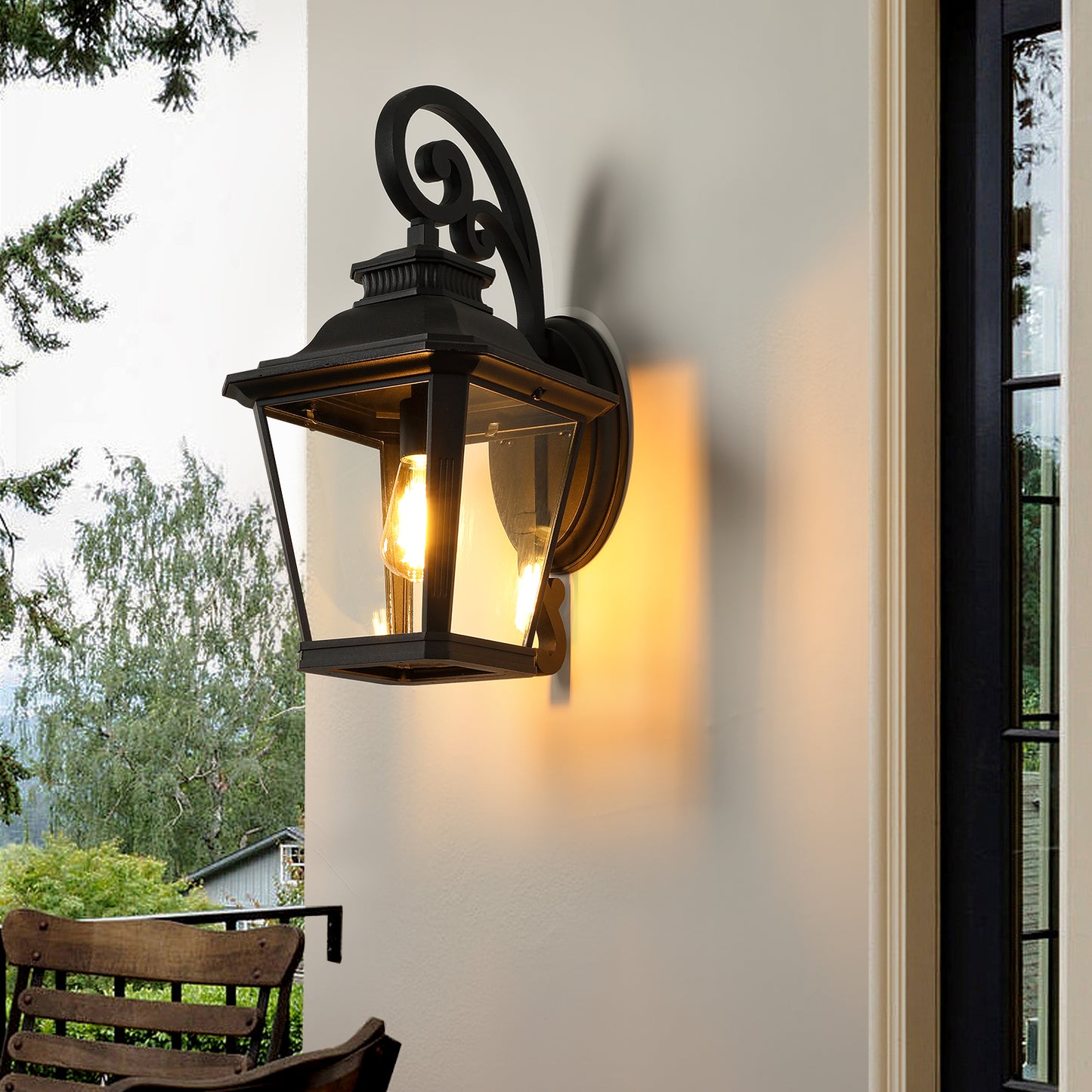 21"H Black Vintage Scroll Outdoor Wall Lantern