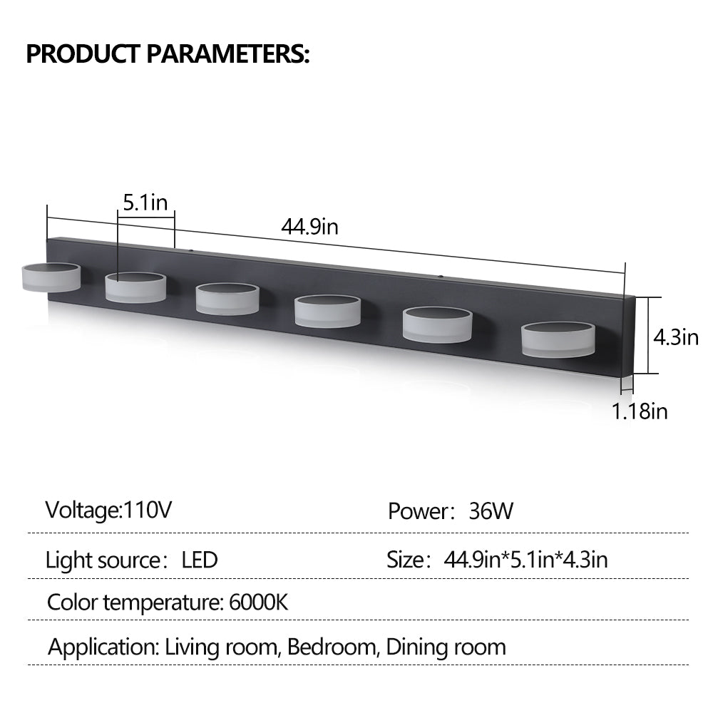 45" 6-Light Sleek Black LED Vanity Light - view 8