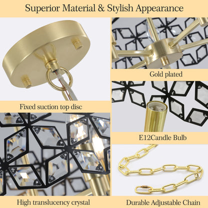 19" Black & Gold Geometric Crystal Chandelier, 5-Light - view 9