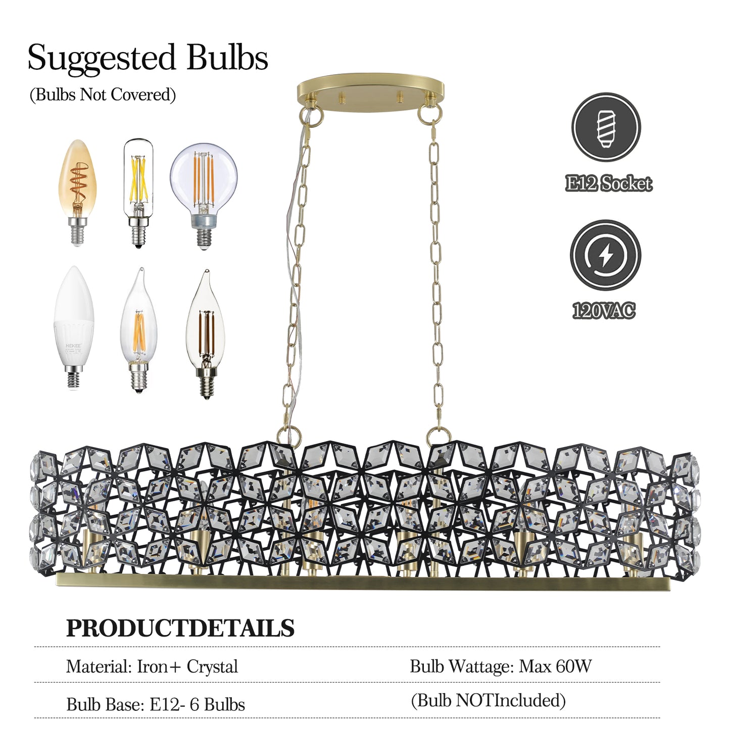 39" Black & Gold Geometric Crystal Chandelier - view 10