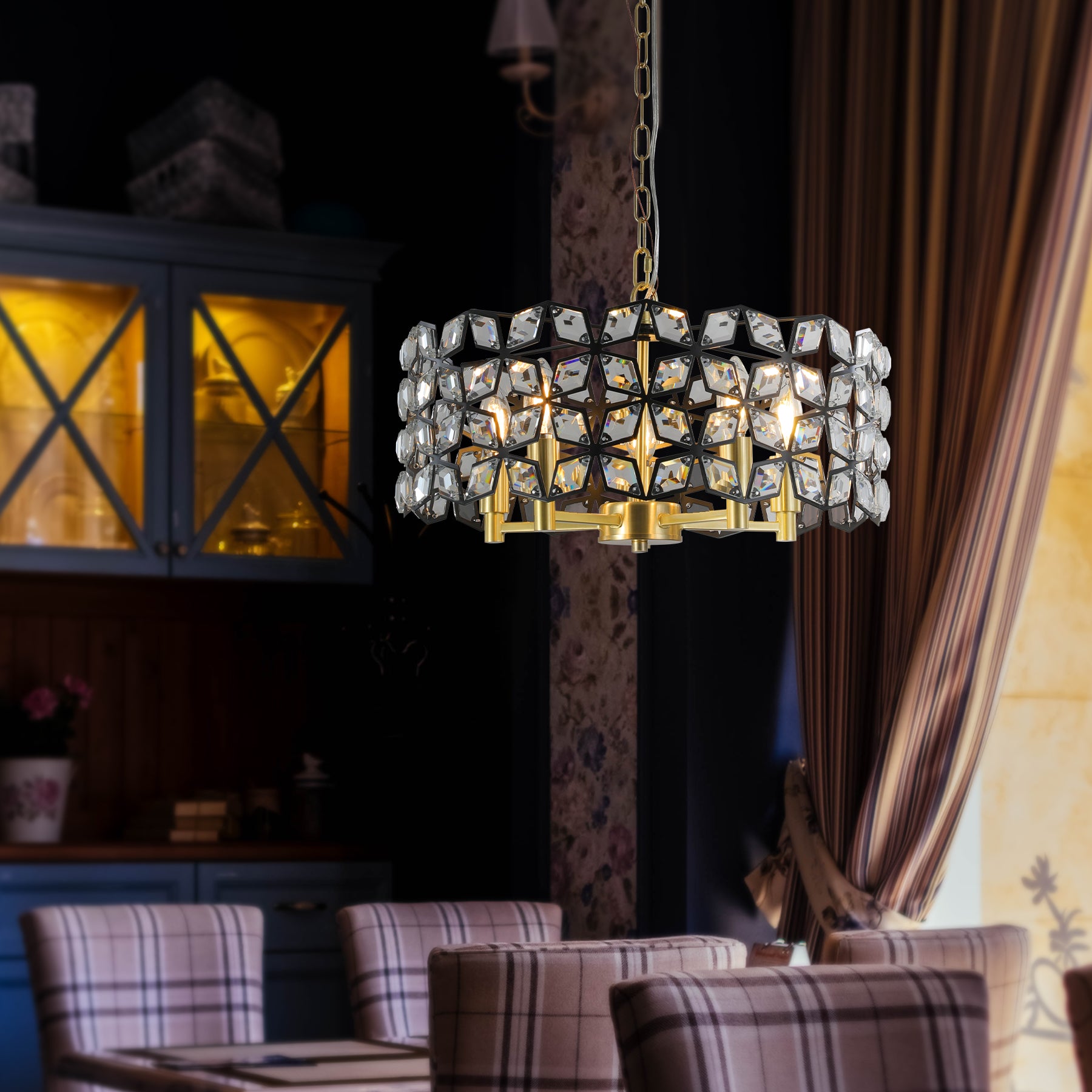 19" Black & Gold Geometric Crystal Chandelier, 5-Light - view 5