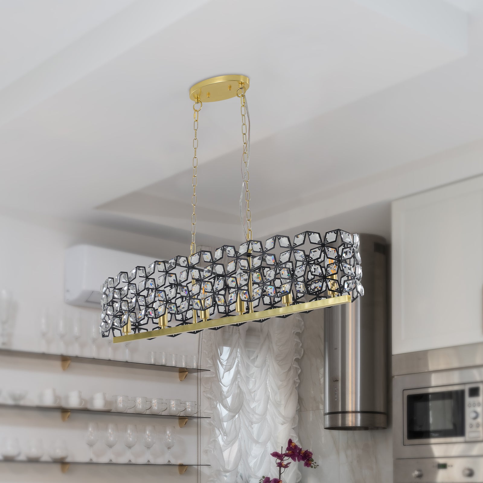 39" Black & Gold Geometric Crystal Chandelier - view 7
