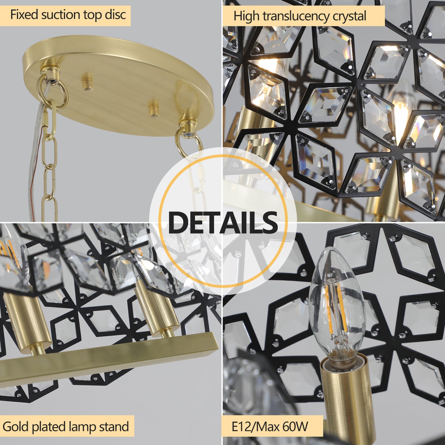 39" Black & Gold Geometric Crystal Chandelier - view 11