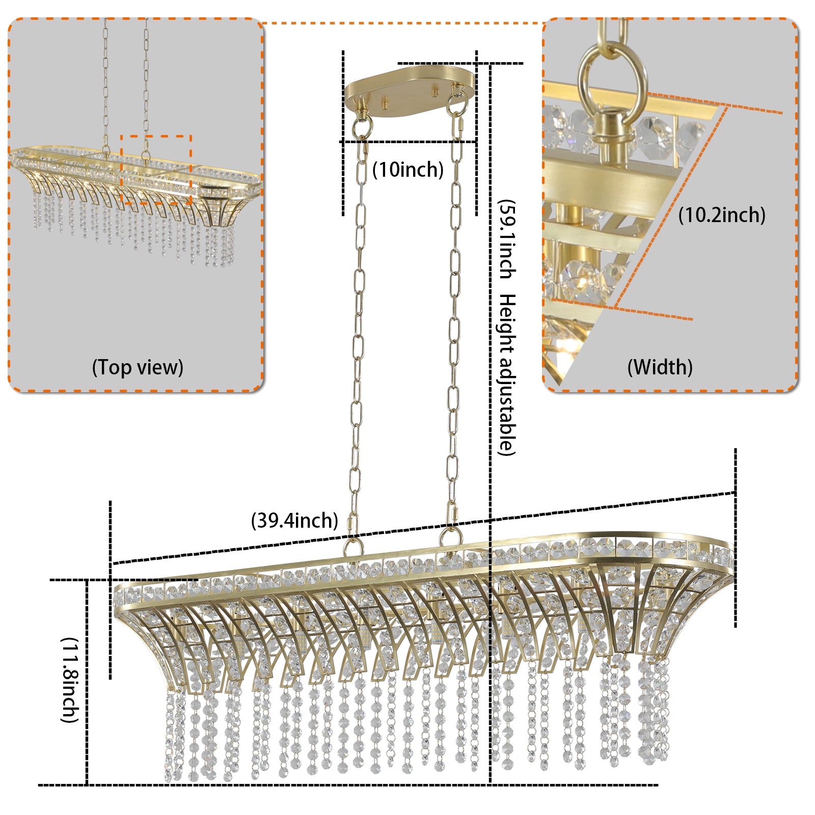 39" Gold Linear Crystal Chandelier with Cascading Beads - view 8