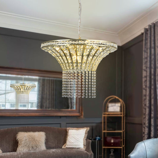 24" Gold Round Crystal Chandelier with Cascading Beads