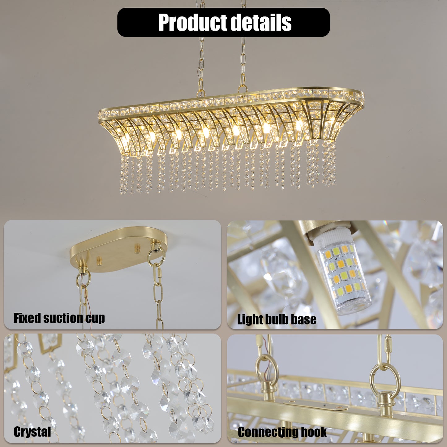 39" Gold Linear Crystal Chandelier with Cascading Beads - view 7