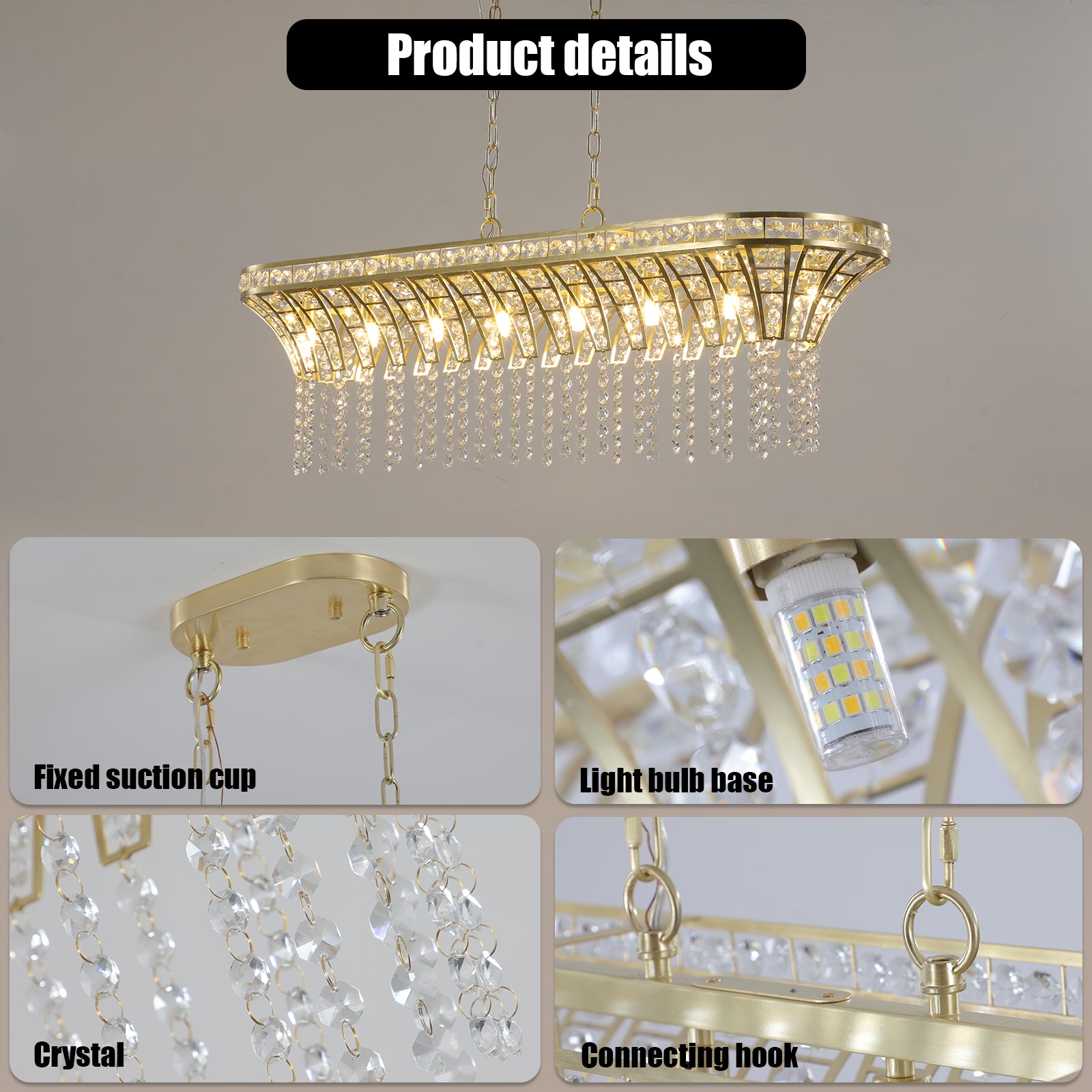 39" Gold Linear Crystal Chandelier with Cascading Beads - view 7