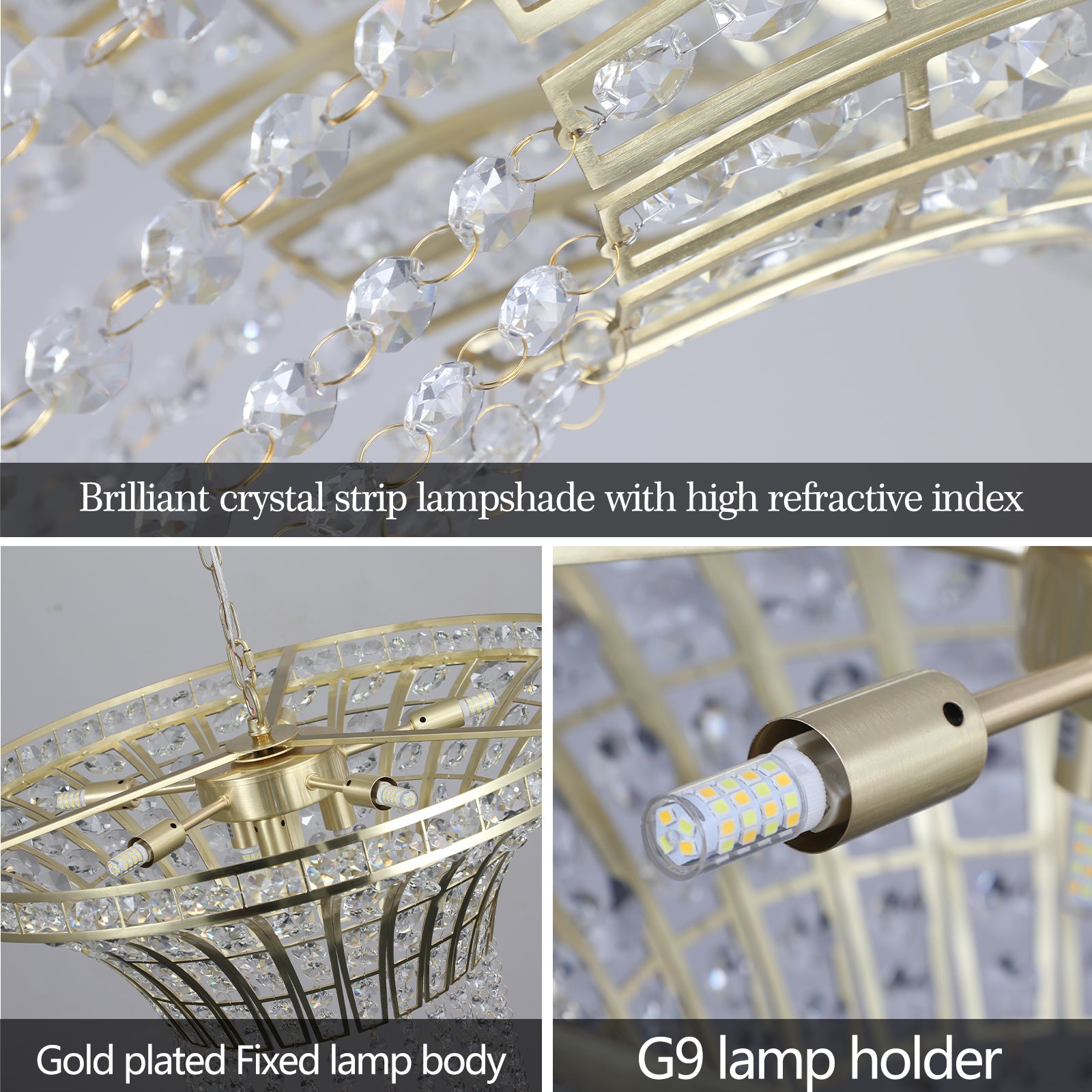 24" Gold Round Crystal Chandelier with Cascading Beads - view 9