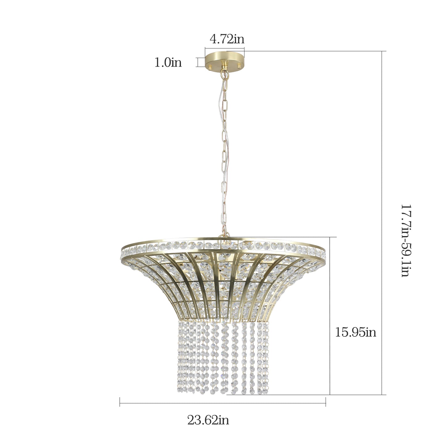 24" Gold Round Crystal Chandelier with Cascading Beads - view 13