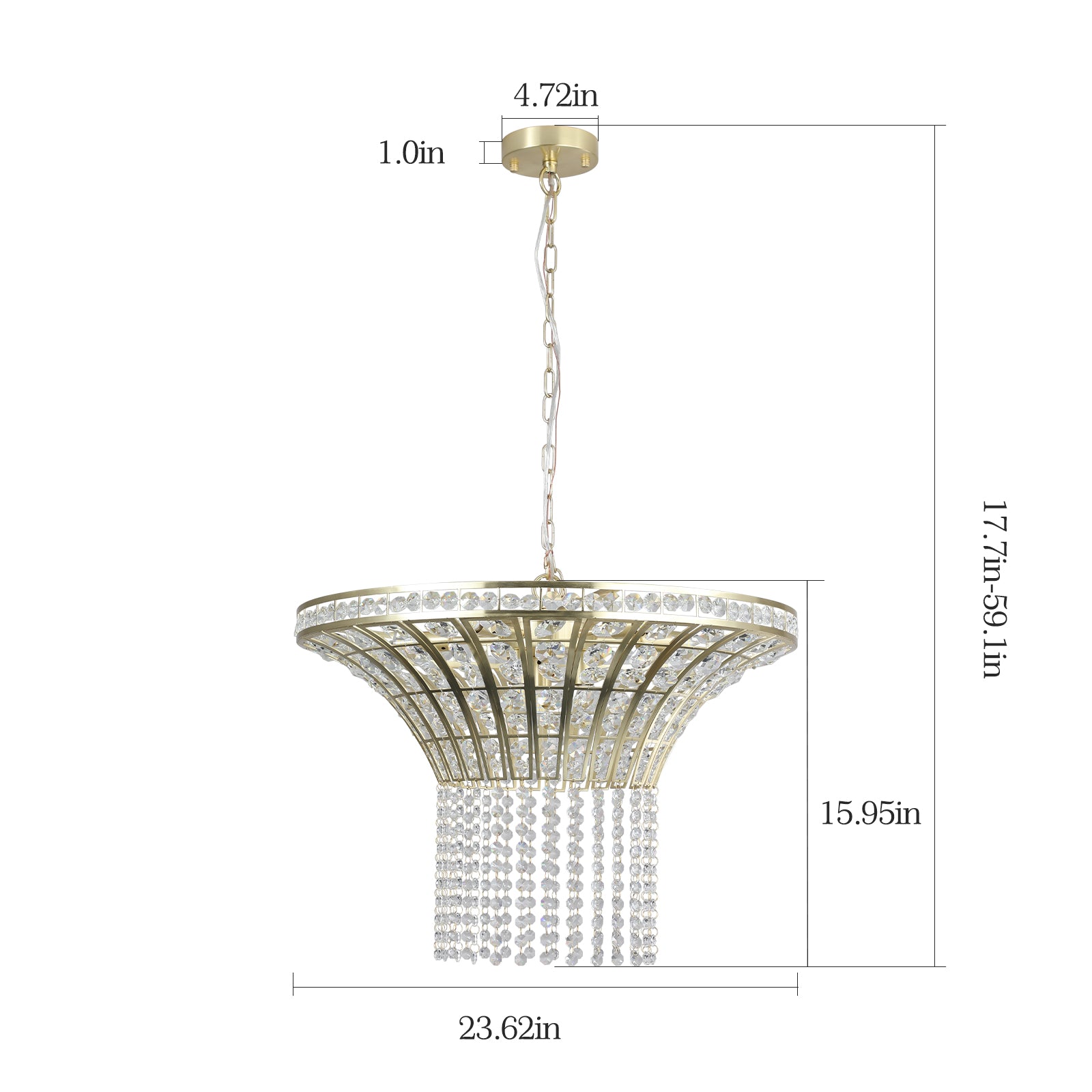 24" Gold Round Crystal Chandelier with Cascading Beads - view 13