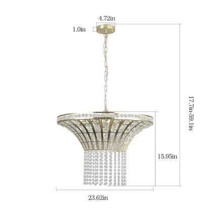 24" Gold Round Crystal Chandelier with Cascading Beads - view 13