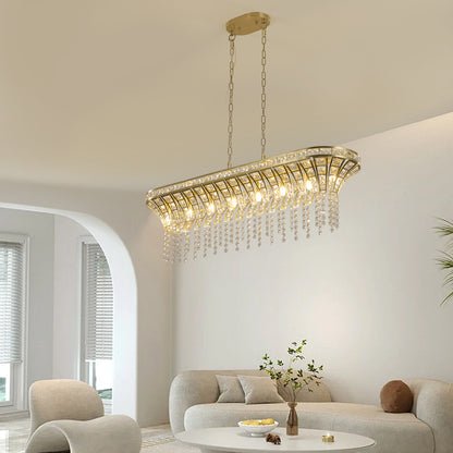 39" Gold Linear Crystal Chandelier with Cascading Beads - view 3